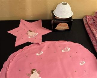 Cherub Placemats and Center Piece, Cherub Candle Holder