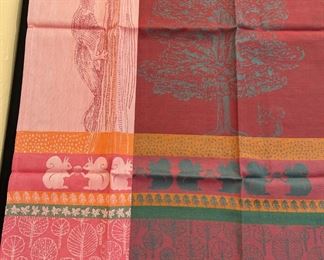 A Pair of Colorful Squirrel Themed Table Cloths