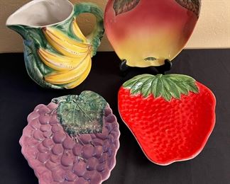 Hand Painted Fruit Plates, Banana Pitcher, Made In Italy