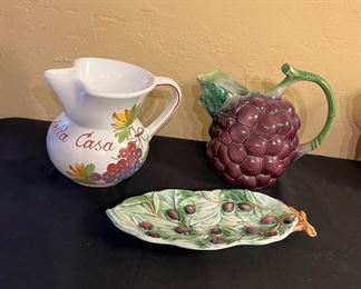 Grape Pitcher Made in Italy - 9506, Vino Della Casa Sadler Pitcher, Hand Painted Olive Plate, Made in Italy - 6954