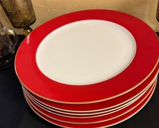Set of Six -10 Strawberry Street White with Red Rim Charger Plates
