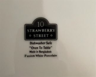 Set of Six -10 Strawberry Street White with Red Rim Charger Plates