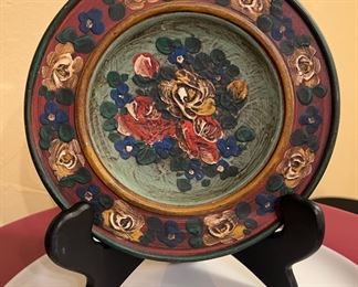 Antique Folk Art Hand Painted Wooden Plate