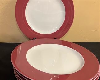 Set of 6 Pelimann Weiden Dark Red Rimmed Charger Plates, Made in Bavaria