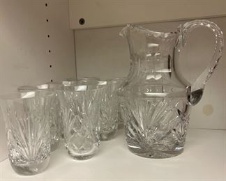 Crystal Pitcher and Set of 7 Water Glasses