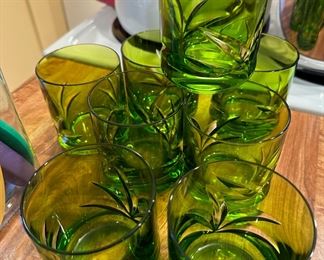 Set of Vintage Green Whiskey/Gin Glasses