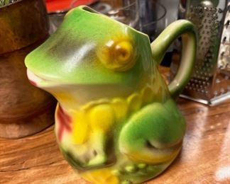 1970's French Frog Majolica Pitcher