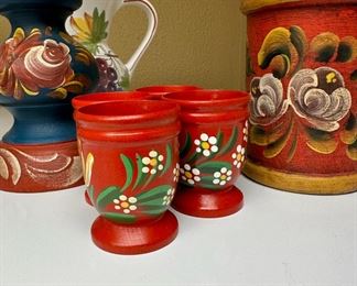 Set of 4 Hand Painted Folk Art Egg Cups