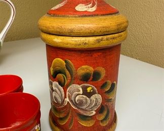 Wooden Folk Art Cannister