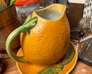 Hand Painted Orange Pitcher, Made in Italy