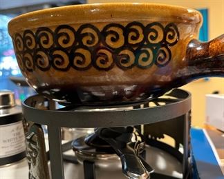 Landert Pottery Fondue Bowl, Swiss Made Sterno Burner