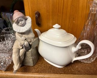 Lladro Little Jester Figurine, White Porcelain Teapot