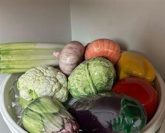Ceramic Vegetables in Ceramic Basket Weave Bowl