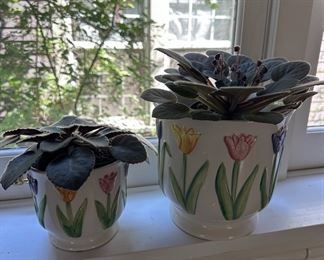 2 African Violets in Tulip Themed Planters