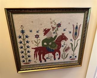 Gold Framed Medieval Themed Embroidered Picture