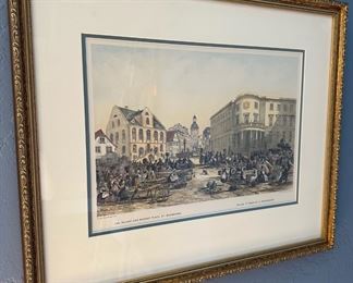 Gold Framed Print of The Palace and Market Place at Wiesbaden