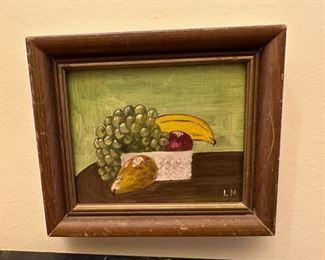 Framed Oil Painting of Fruit Basket by L.M.