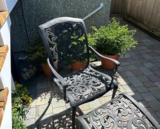 Wrought Iron Chair and Foot Stool