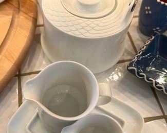 Full Set of 1970’a Seta Pattern by Hutschenreuther, Scala Rimmed White Dinnerware Set, Made in Germany,