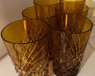 Amber Cut Glass Tumbler Glasses