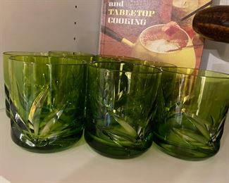 Set of Vintage Green Whiskey/Gin Glasses