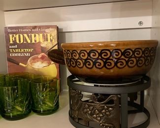 Landert Pottery Fondue Bowl, Swiss Made Sterno Burner