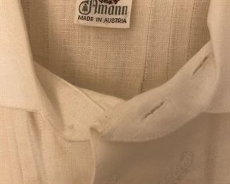 2 Amann White Embroidered Button Down Shirts, Made in Austria
