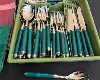 Set of Flatware by Condotti in Emerald Green