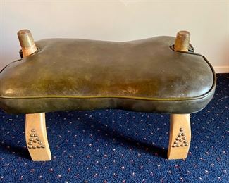Green Leather Camel Saddle Ottoman/Footstool