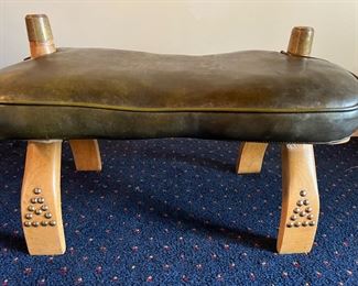 Green Leather Camel Saddle Ottoman/Footstool