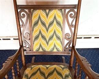 Ornately Carved, Upholstered Rocking Chair