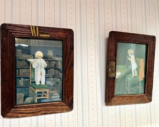 Framed Print of 1909 "A Little Book Worm", Framed Print of Baby on the Phone