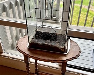 Birdcage style Terrarium, Antique Scalloped Side/Lamp Table