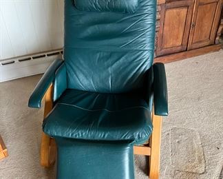 Mid Century Green Leather Reclining Chair