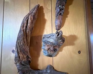 Three Hand Carved Wood Spirits
