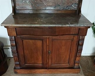 Walnut Marble Top Side Board