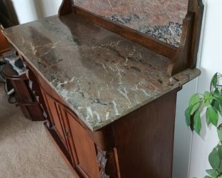 Walnut Marble Top Side Board