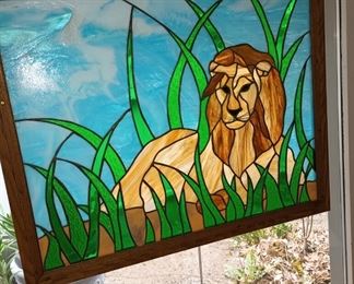 Framed Stained Glass Of Lion