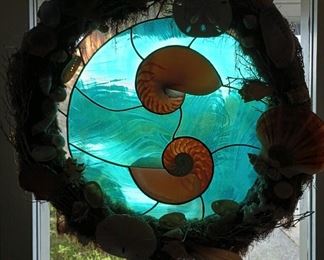 Round Hanging Sea Shell Themed Stained Glass
