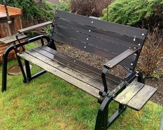Outdoor Wooden and Black Metal Bench