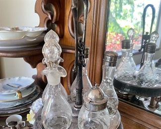 Set of 5 Glass Salad Dressing Cruets, Lazy Susan