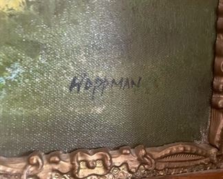 Hoppman Ornately Carved Wood Framed Oil Painting of River/Landscape