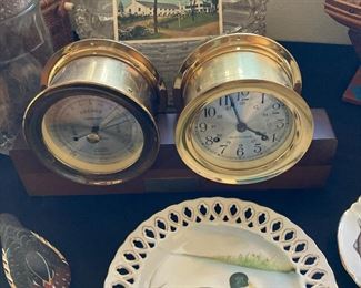 Brass Cosair Seth Thomas Clock and Barometer Model1021-002, Brass Seth Thomas Helmsman Ship Clock , Decorative Mallard Plate, Wood Carved Mallard

