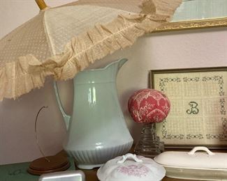Egg Blue Pitcher, Vintage Parasol