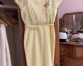 Cream Sheer Top Dress with Butterfly Design