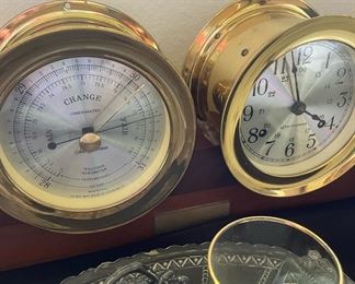 Brass Cosair Seth Thomas Clock and Barometer Model1021-002, Brass Seth Thomas Helmsman Ship Clock 