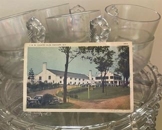 Vintage Post Card, Glass Snack Set