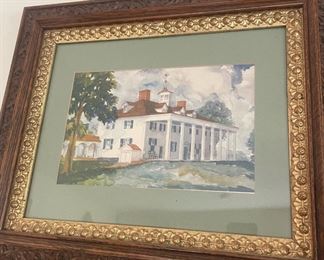 Framed New England Homestead Lithograph