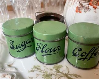 Green Sugar, Flour, Coffee Canisters
