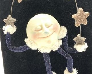 Whimsical Moon Juggling Stars Figural, Signed
